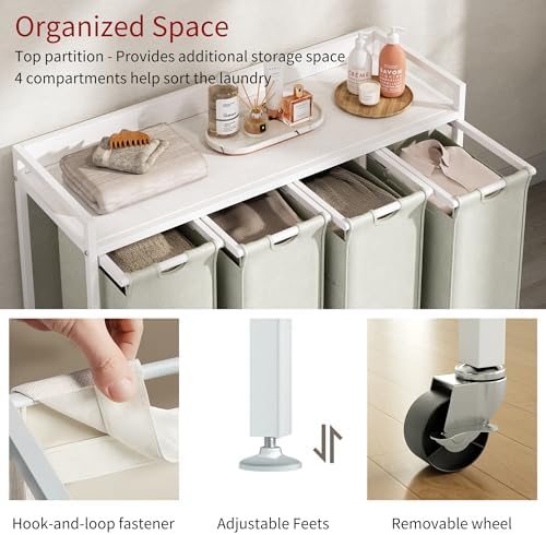 Herture Laundry Hampers with Shelf, Laundry Basket 4 Section, 4 x 15.87 Gal - Image 3
