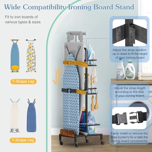 Ironing Board Hanger,Iron and Ironing Board Holder No Wall Mount,Laundry Room Organization and Storage Cart with Iron Stand,Narrow Laundry Shelves Organizer Cabinet,Laundry Room Essentials Accessories - Image 3