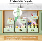 Under Sink Organizer, 1-Pack Pull Out Cabinet Organizer 2 Tier Metal Slide Out Storage Shelf Rack, L-Shaped Adjustable Height,Mesh Sliding Drawer for Kitchen, Bathroom, Laundry, Pantry, Green, XL - Image 5