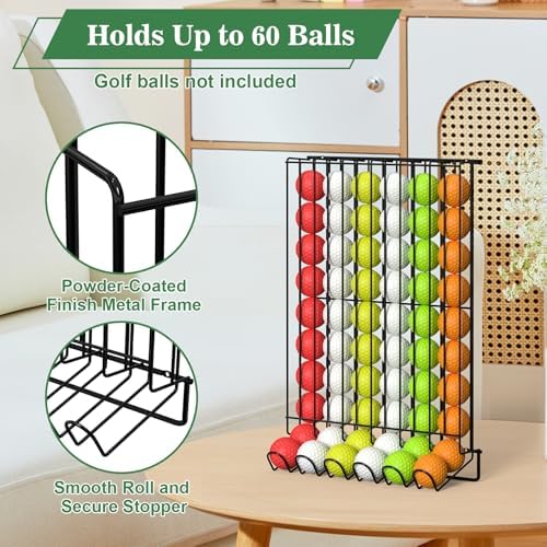 Sunexinlo 2 Pack Golf Ball Holder, Countertop & Wall-Mounted Golf Ball Dispenser, Holds 60 Golf Balls, Metal Wire Display Rack for Home, Office, Indoor Simulator, Club, Driving Range, Black - Image 3