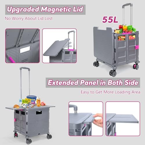 FELICON SELORSS Folding Utility Cart Portable Rolling Crate Handcart-Gray - Image 3