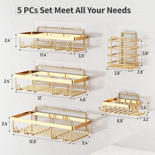 Liuoud 5 Pack Shower Caddy for Inside Shower, Gold Bathroom Storage Decor - Image 5