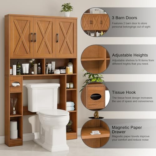 Vabches Over The Toilet Storage Cabinet with 3 Barn Doors.Light Walnut - Image 3