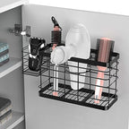 Hair Tool Organizer - Black Steel Wall Mounted Hair Dryer Holder with Removable Basket, 10.62"L x 4.33"W x 6.69"H, Ideal for Small Bathrooms - Image 3