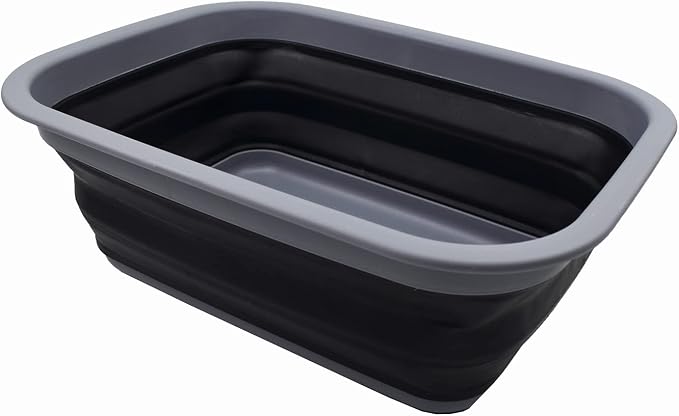 SAMMART 9.2L (2.37Gallon) Collapsible Tub - Portable Outdoor Picnic Basket/Crater - Foldable Shopping Bag - Space Saving Storage Container (M, Dark Grey/Black) by SAMMART