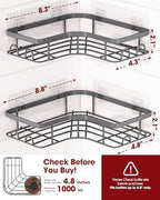 Sakugi Corner Shower Caddy - 2 Pack, Adhesive Shower Organizers, Rustproof Stainless Steel Shower Shelves with 8 Hooks, No Drilling Bathroom Organizers and Storage Racks, Space-Saving, Grey, Large - Image 2