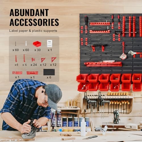 VEVOR Wall Mounted Storage Rack System, 30-Bin Parts Rack Organizer with Wall Panels/Tool Holders/Hooks, Garage Plastic Shop Tool Organizer for Nuts, Bolts, Screws, Nails, Beads, Buttons - Image 5