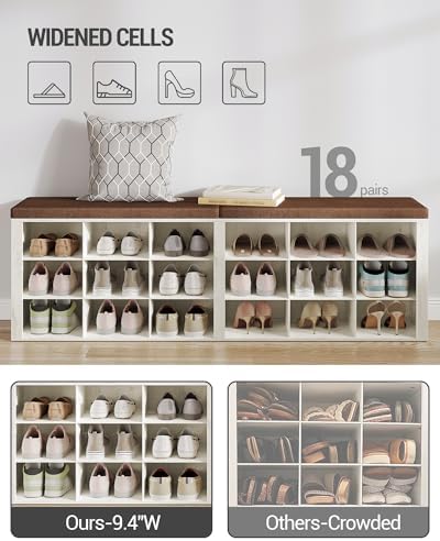 Hzuaneri Shoe Storage Bench with Cushion, Storage Bench with 18 Cubbies - Image 4