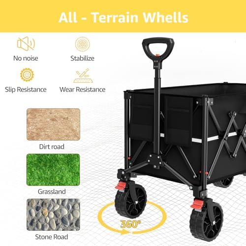 ROSONG Collapsible Wagon Cart with Wheels Foldable - Folding Utility Heavy Duty Wagons Carts for Grocery Sports Garden Shopping Camping Wheelbarrows (Black, 150L) - Image 4