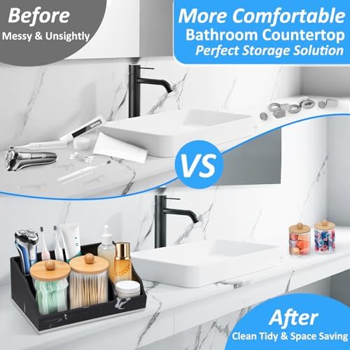 Bathroom Counter Organizer, Black Marble Toothbrush Holders for Bathrooms with 2PCS Qtip Holder, Bathroom Organizer Countertop Toothbrush and Toothpaste Holder for Makeup Organizer for Vanity - Image 2
