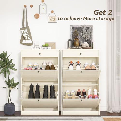 Wooden Shoe Rack with 2 Flip Drawers, Entryway Shoe Storage Cabinet - Image 6