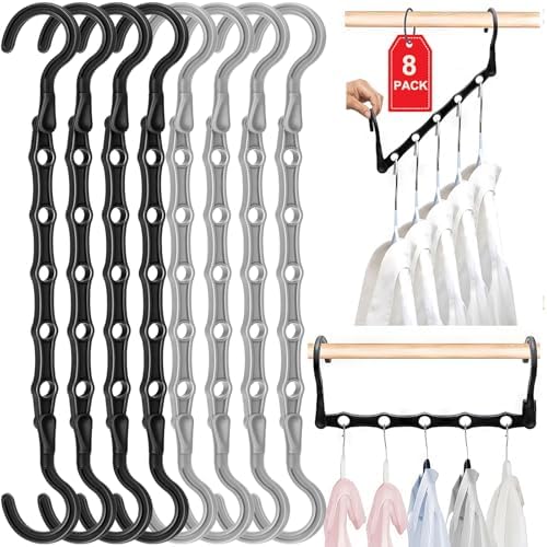 Closet Organizers and Storage, 8 Pack Stronger Space Saving Hangers for 40 Clothes, College Dorm Room Essentials for Guys Girls, Clothes Hanger with 5 Holes, Closet Storage, Magic Home Organization | College Dorm Room Essentials for Guys Girls, Clothes... by HAOWWLAISpaceSavingHangers