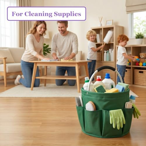 17L Cleaning Caddy with Handle, 600D Oxford Cleaning Supply Caddy with 6 Pockets, Foldable Tool Bucket Organizer for Housekeeping, Gardening, Car Detailing, Traveling, Camping, Green - Image 5