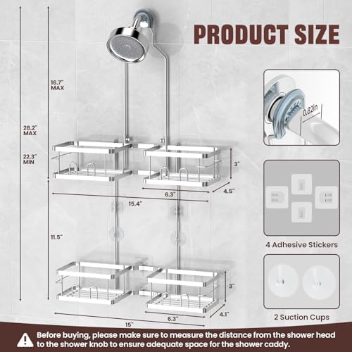 REINHARDT Adjustable Shower Caddy Hanging for Handheld Showerheads, Silver - Image 6