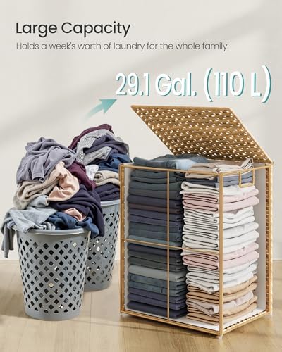 SONGMICS Laundry Hamper with Lid, 29 Gal (110 L) Synthetic Rattan,Foldable - Image 5