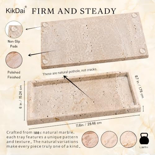 Beige Travertine Stone Decorative Tray, for Perfume, Jewelry, Vanity Decor and Bathroom Countertop, Large 11.6"x6" Made with One Pieces Stone Catchall Tray for Kitchen, Coffee Table, Candle - Image 2
