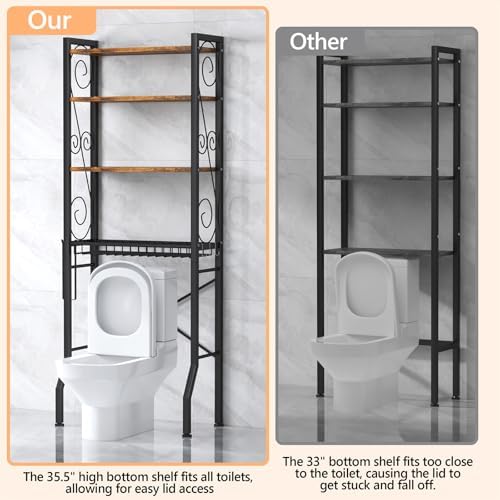 Aduanbang 4 Tier Over The Toilet Storage Rack, Bathroom Organizer Shelf with Basket, Adjustable Shelves, Freestanding Space Saver for Small Bathrooms - Image 3