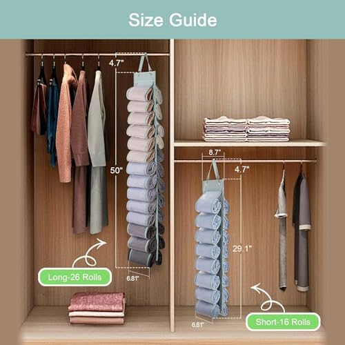 DHSFKBE Legging Organizer Storage, T-Shirt Hanging Closet Hanging Clothes Organizer with 26 Roll Compartments for Yoga Pants, Tank Top, Towel, Underwear, Shirt (Grey) - Image 6