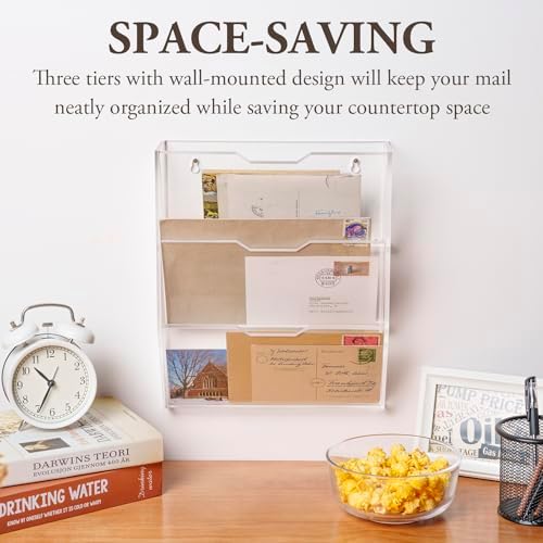 MyGift 3 Tier Acrylic Mail Sorter Wall Mounted Letter Holder Rack - Image 2