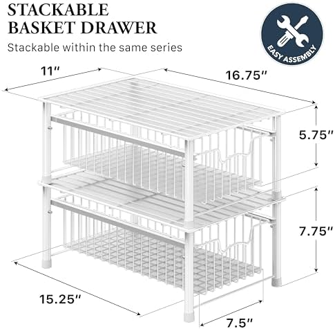Simple Houseware Stackable Basket Drawer, White - Image 2