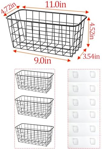 3 Set LeleCAT Adhesive Over the Cabinet Door Wire Baskets for Organizing for Kitchen Food Pantry Bathroom Shelf Storage No Drilling Wall Mounted,Black - Image 2