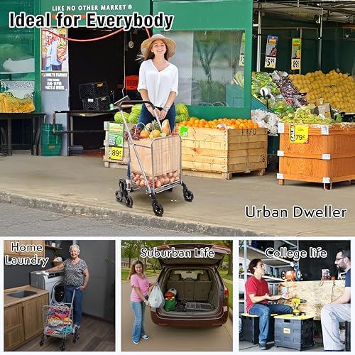 dbest Products Stair Climber Cruiser Cart Shopping Grocery Rolling Folding Laundry Basket on Wheels Foldable Utility Trolley Compact Lightweight Collapsible, Silver - Image 6