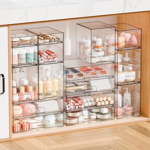 Yieach 2 Pack Clear Stackable Storage Drawers,7.6" H Baby Bottle Organizer,Acrylic Drawer Containers for Cosmetics,Skincare,Beauty Products,Cabinet,Vanity,Kitchen,Under Sink and Bathroom Storage Bins - Image 6