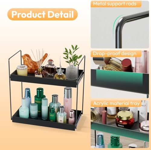 NPPLUS Bathroom Countertop Organizer, 2 Tier Metal Vanity Counter Skincare Shelf, Matte Black, 13.6"L x 6.9"W x 13.8"H - Image 3