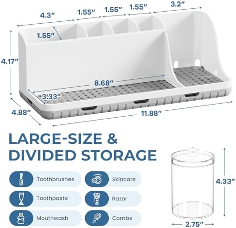 Bathroom Counter Organizers and Storage with 3 PCS Qtip Holder (White) - Image 5