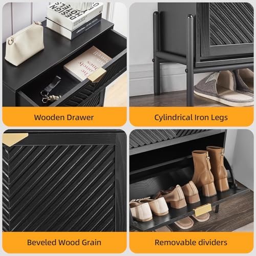 Shoe Cabinet with 2 Flip Drawers, Narrow Entryway Rack, Black - Image 6