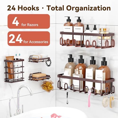 YASONIC Shower Caddy Adhesive, Rustproof Shower Organizer, Wall Shower Rack - Image 2