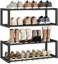 IBUYKE 2 Pack Wall Mounted Shoe Rack, 2-Tier 16"-29" Expandable Hanging Shoe Organizer for 12-16 Pairs, Space Saving Metal Wall Shoe Storage for Entryway Closet, Black TXJ001B-2 by IBUYKE