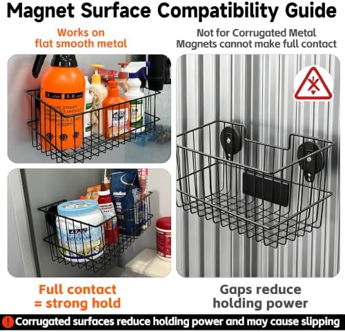 ULIBERMAGNET Magnetic Baskets, Large Capacity Metal Wire Mesh Basket Holder Organizer for Sundry Tool Storage, Magnetic Shelf for Garage, Laundry, Kitchen, Workshop, Cabinet(2 Pack) - Image 3