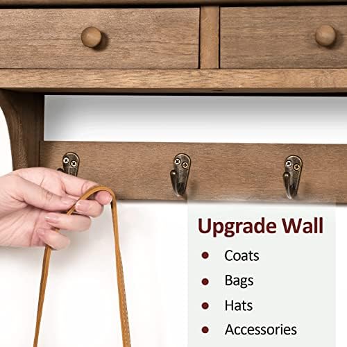 Emfogo Coat Hooks Mounted, Rustic Wood Coat Rack Mount Shelf with Hooks, Farmhouse Coat Rack with Shelf & Coat Hook for Entryway, Mudroom, Bedroom, Kitchen, Bathroom(Walnut) - Image 4