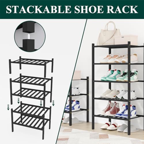 Smiry Bamboo Shoe Rack, 8 Vertical Slats, 5 Tier - 17.3" Wide, Black - Image 4