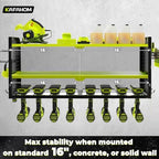 KAFAHOM Power Tool Organizer with Charging Station, Built in 8 Outlet Power Strip,Large 8 Drill Holder Wall Mount, Heavy Duty Metal Power Tool Storage Rack Tool Shelf for Garage Organization - Image 4