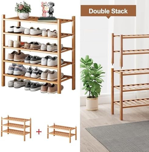 Bamboo Shoe Rack Organizer for Closet and Entryway - Space-Saving Shoe Stand with Narrow Design - Versatile Shoe Holder for Door or Closet Shelf,Garage Bedroom can Freely Stack DIY Small Shoe Racks - Image 6
