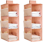 Hanging Closet Organizer, 4-Section Storage Shelves, Oxford Cloth with Mesh Pockets, (Pink, 3 Section) by Fasolara