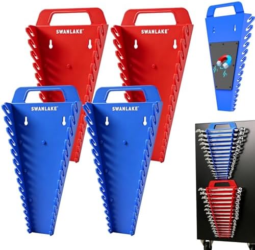 SWANLAKE Magnetic Wrench Organizer Toolbox Holder, 4-Pack SAE (1/4'' to 1-1/16''), Metric (6mm to 27mm) Wrench Organizers, Total Hold 60 Slots Ratchet Holders for Tool Box by SWANLAKETOOLS