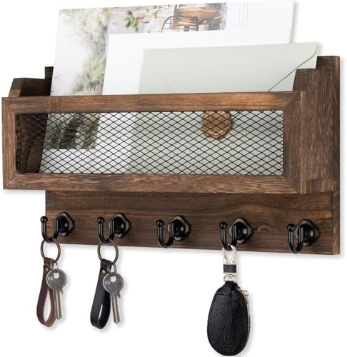 Nekon Mail and Key Holder for Wall Decorative, 11 Inch Mail Holder, Brown by NekonDesign