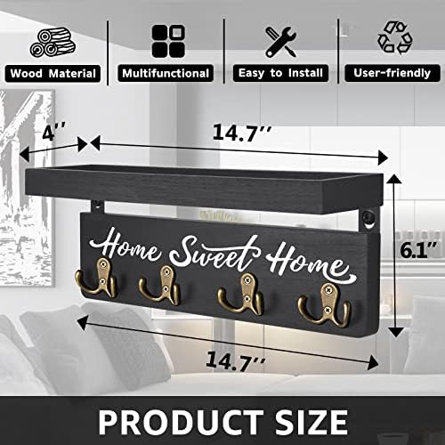 buways Key Holder Wall Mount with 8 Hooks and Cozy Home Sign(Black) - Image 5