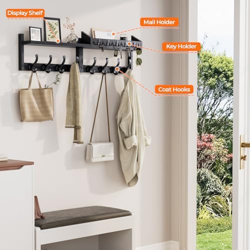Evermagin 35" Coat Rack Wall Mount with Shelf for Entryway, Black - Image 5
