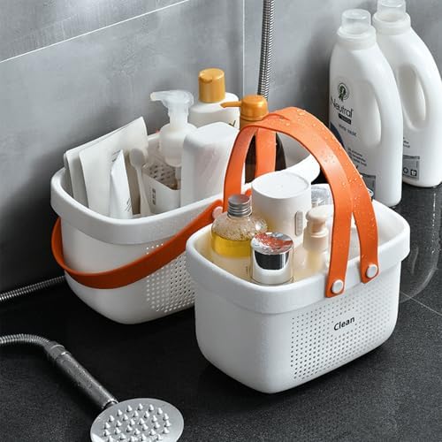 Portable Shower Caddy Basket with Handle Plastic Storage Basket Small White - Image 2
