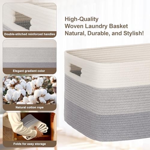 60L Woven Laundry Basket Hamper with Handles, Gradient Grey - Image 5