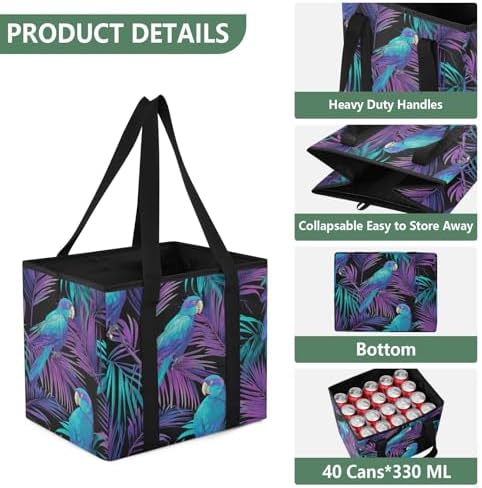 Trunk Organizer Collapsible Car Organizer with Handle Car Storage Box Bin for Groceries SUV Utility Tote Bag Portable Vehicle Container Parrot and Palm Leaf Black - Image 3