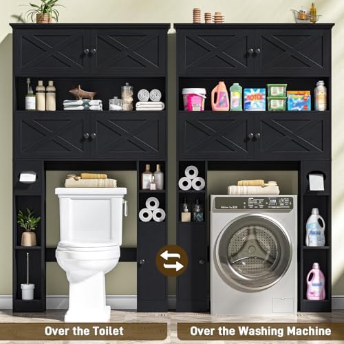 Over The Toilet Storage Cabinet, Farmhouse Storage with Doors, Rustic Black - Image 5