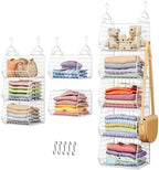 5 Tier Closet Hanging Organizer, Clothes Hanging Shelves with 4 Hanging Hooks 5 S Hooks, Wire Storage Basket Bins, for Clothing Sweaters Shoes Handbags Clutches Accessories Patent Design-White by X-cosrack
