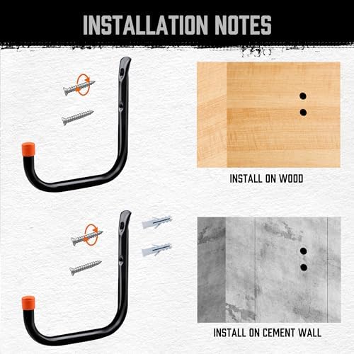 HORUSDY 6 Pack 8 Inch Heavy Duty Garage Hooks, Wall Mount Storage Hangers for Ladder, Bike, Hose, Tools, Holds up to 30LBS, Large Utility Hooks with Screws & Anchors, 7.5" x 7.68" - Image 4