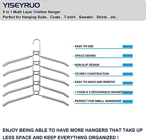 Clothes Hanger Space Saving 4 Pack Multi-Layer Shirt Hangers | Heavy Duty Coat Hanger, Non-slip Foam Padded, Detachable Design, T-Shirt Hangers for Man & Women Dorms and Apartmetns Grey - Image 6