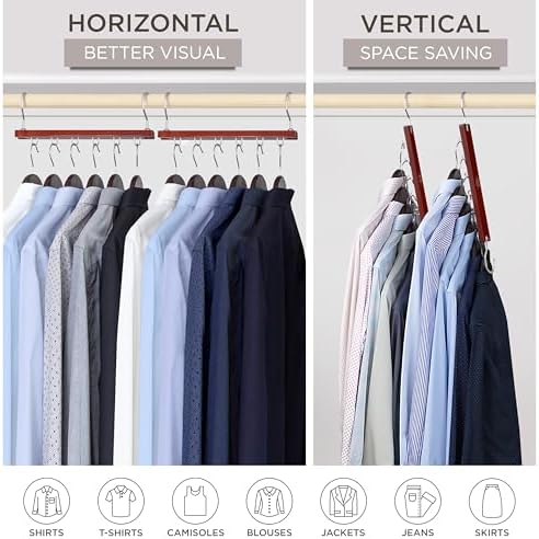 MORALVE Space Saving Hangers for Closet – 4 Pack European Beechwood 6-Tier Shirt Organizer with 360° Swivel Hook – Collapsible Clothes Hanger for Closet Organization (Hangers Not Included) - Image 4
